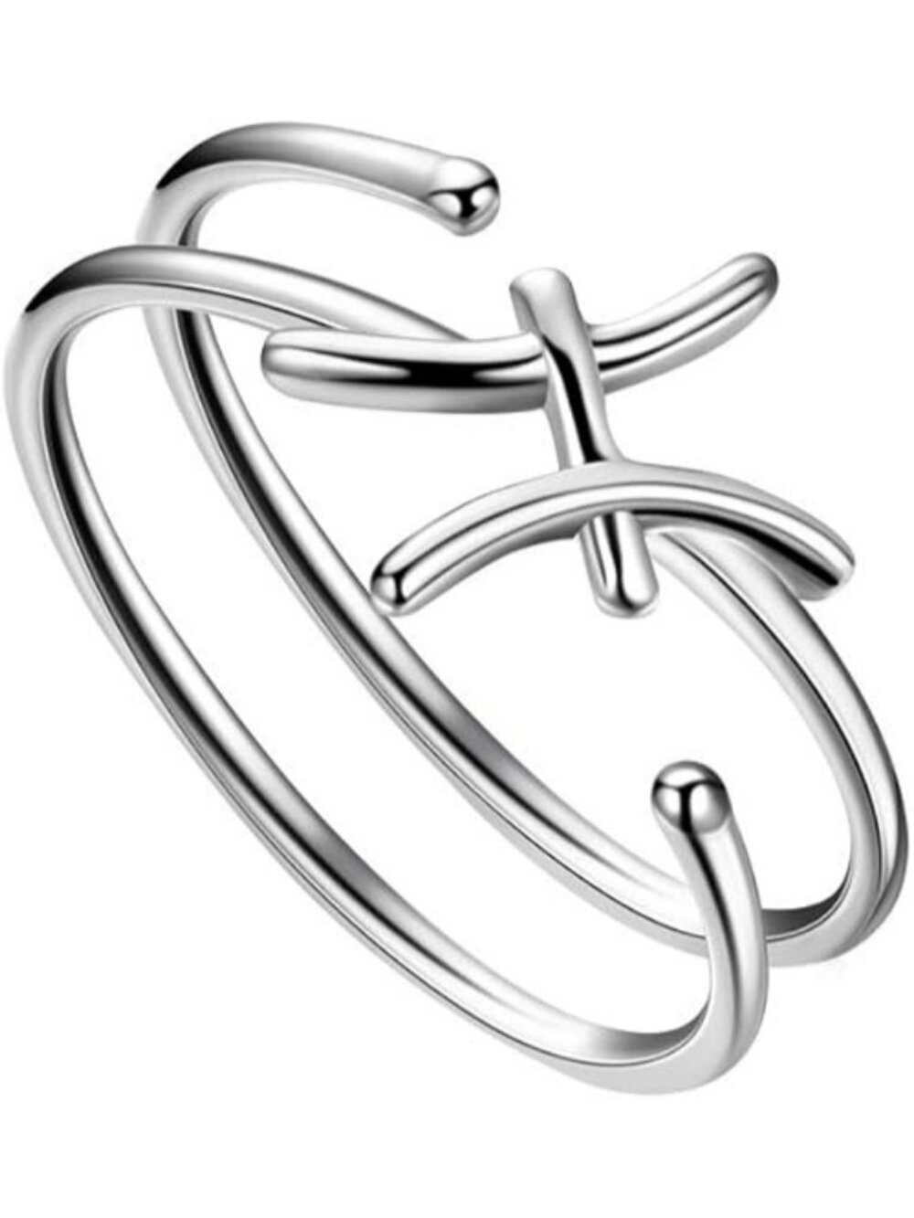 Pisces 18K Gold Plated Constellation Silver Double Band Adjustable Ring